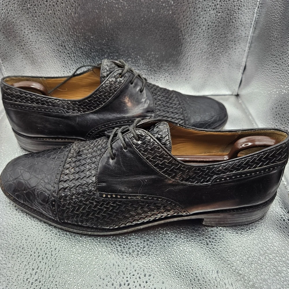 Mezlan Black Leather Oxford Shoes with Brogue Detailing Men's Size 10-11